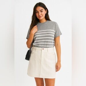 Eileen Fisher Women’s Small Gray White Stripes Crew Neck Organic Cotton Tee